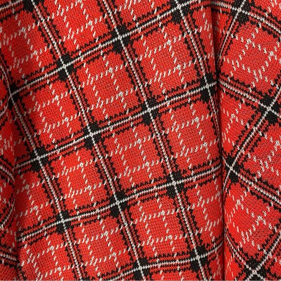 Vintage 1970s Red Plaid Butterfly Collar Dress Made USA Union Label Union Large - Picture 5 of 11